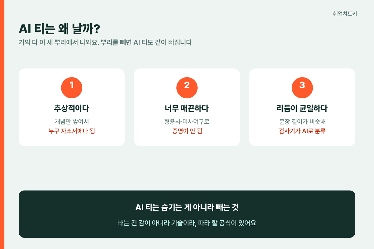 AI 티가 나는 세 가지 뿌리 추상 매끈 균일한 리듬