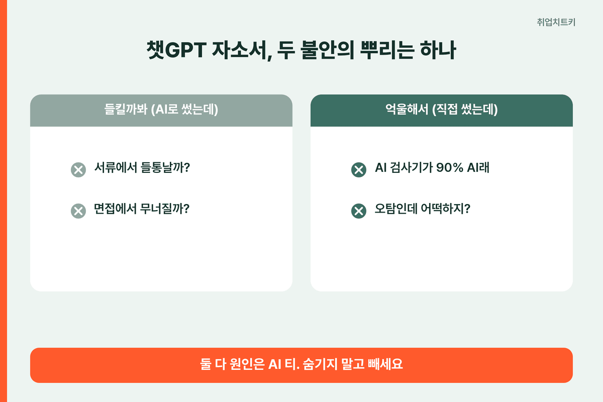 챗GPT 자소서 두 가지 불안 - 들킬까봐와 직접 썼는데 AI로 뜸