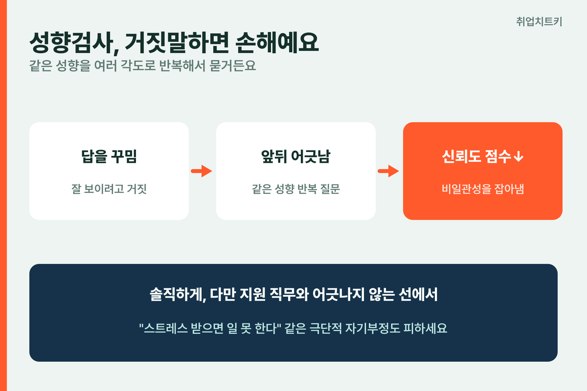 성향검사 거짓말하면 안 되는 이유 같은 성향 반복 질문 비일관성 신뢰도 점수 하락