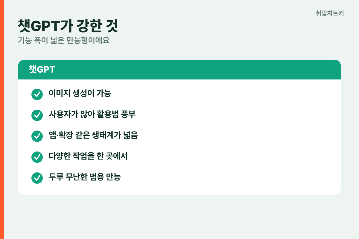 챗GPT 강점 이미지 생성 풍부한 자료 넓은 생태계 다양한 범용 작업