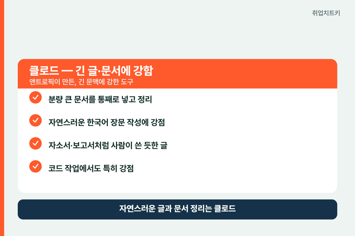 클로드 강점 긴 문맥 자연스러운 한국어 장문 문서 정리 코드