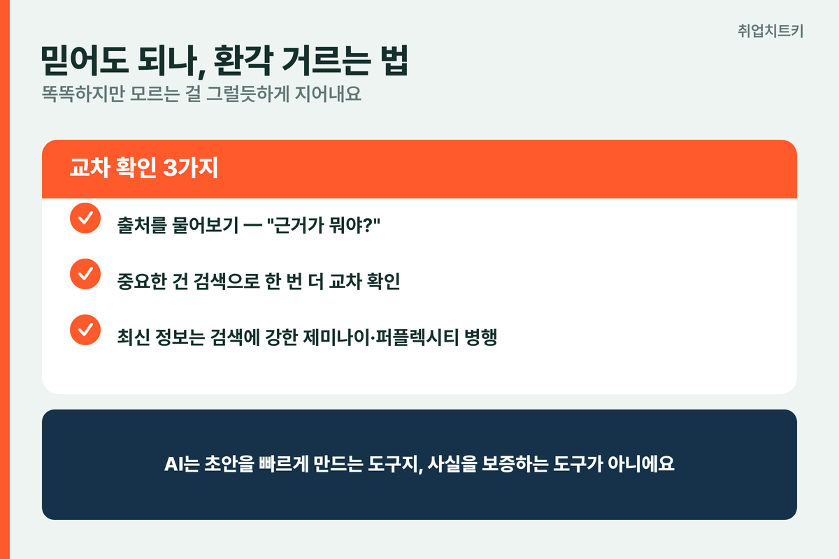 챗GPT 환각 거르는 법 출처 물어보기 검색 교차 확인 제미나이 퍼플렉시티 병행