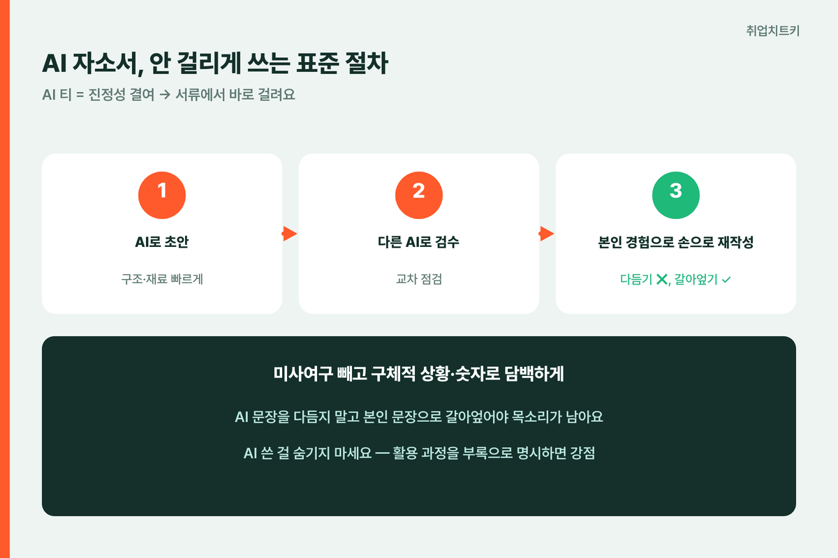 AI 자소서 안 걸리게 표준 절차 초안 검수 손으로 재작성
