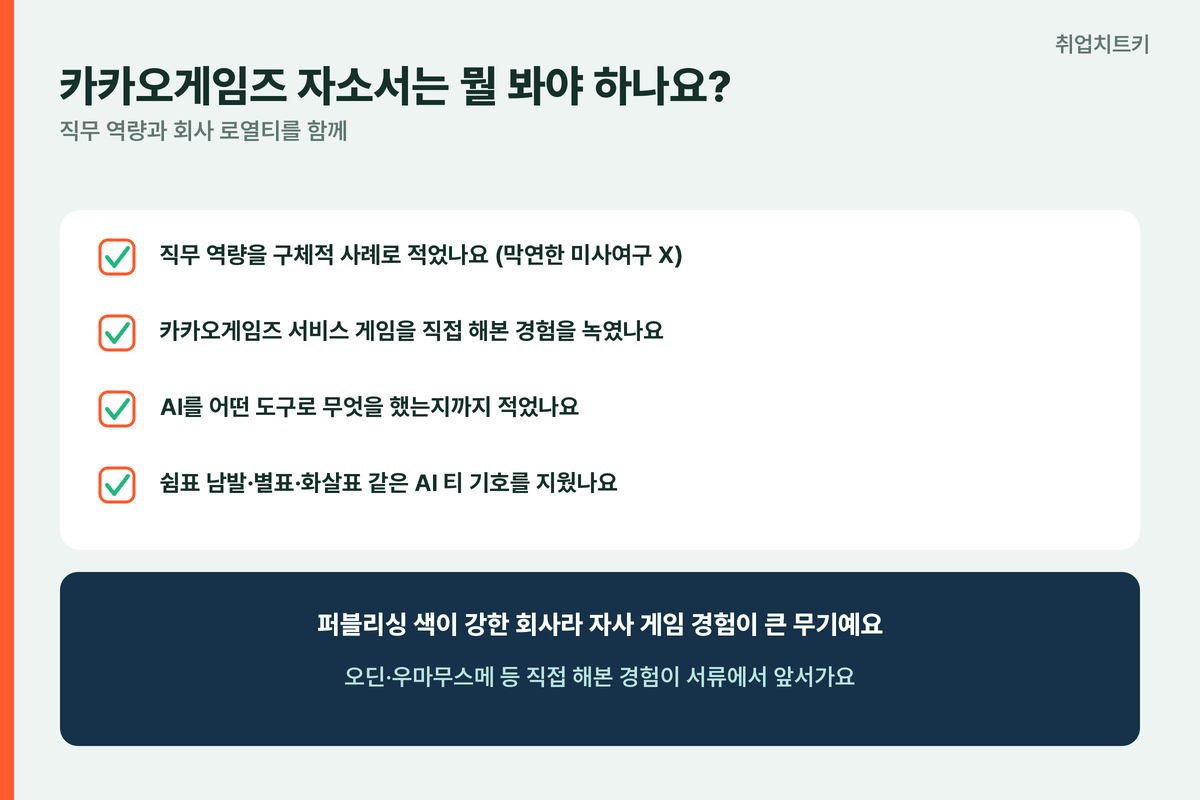 카카오게임즈 자소서 체크 직무역량 게임경험 AI활용 AI티제거