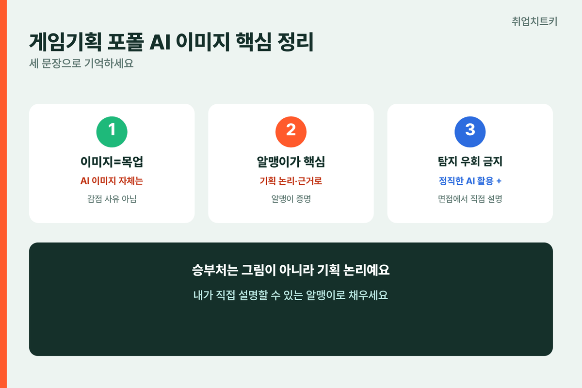 게임기획 포트폴리오 AI 이미지 핵심 정리 목업 알맹이 탐지우회금지