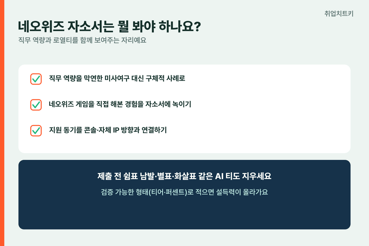 네오위즈 자소서체크 구체적사례 게임경험녹이기 AI티제거