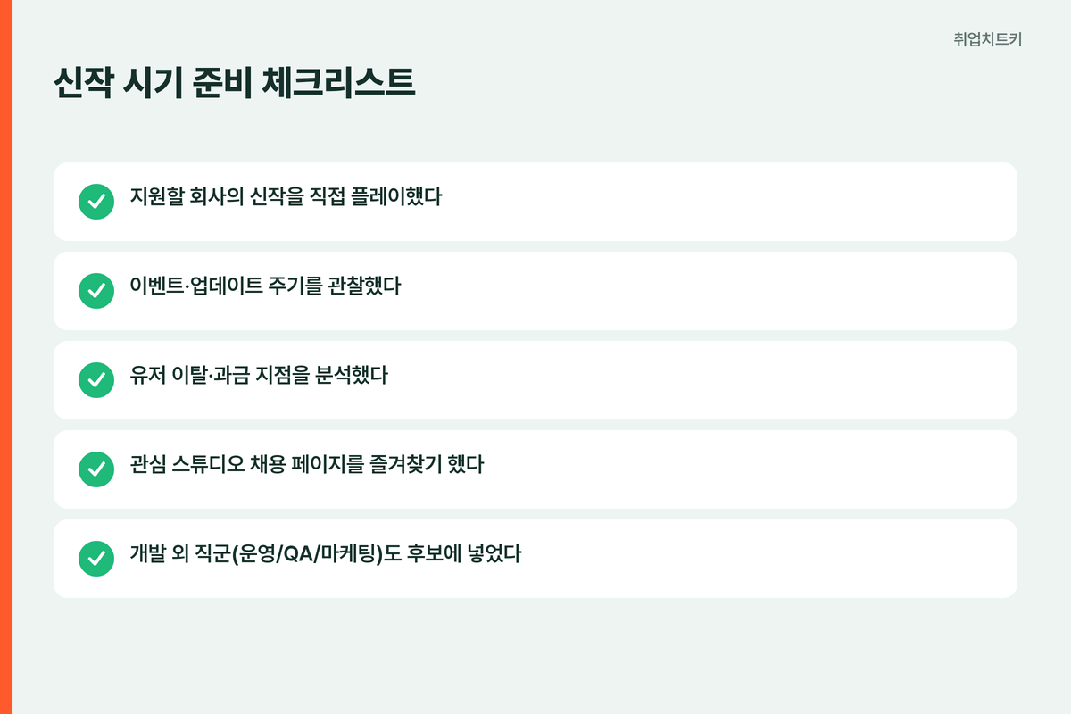 게임회사 취업 신작 시기 준비 체크리스트