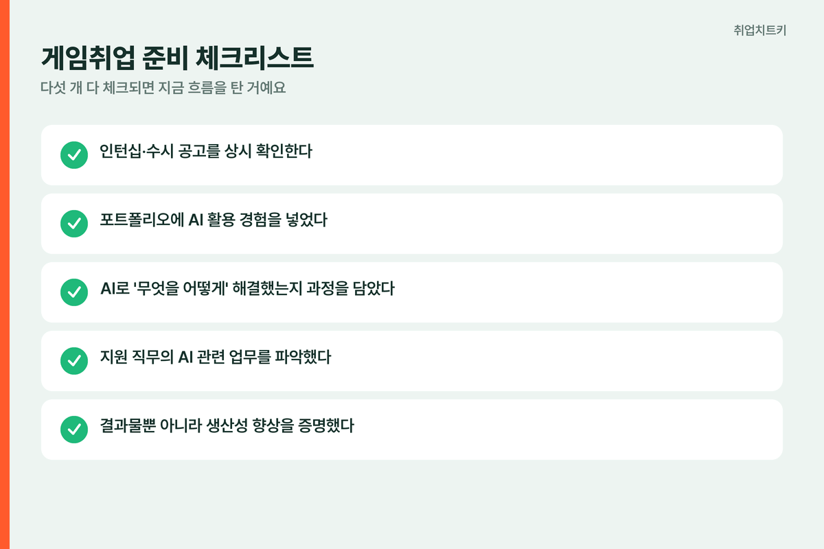 게임취업 준비 체크리스트 AI 포트폴리오
