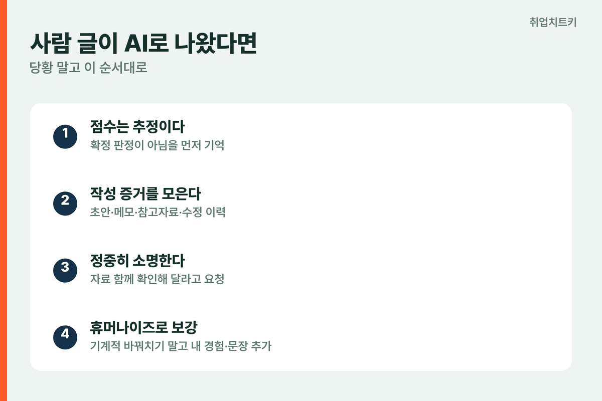 AI 오탐 대처 점수는 추정 작성 증거 초안 메모 정중히 소명 휴머나이즈