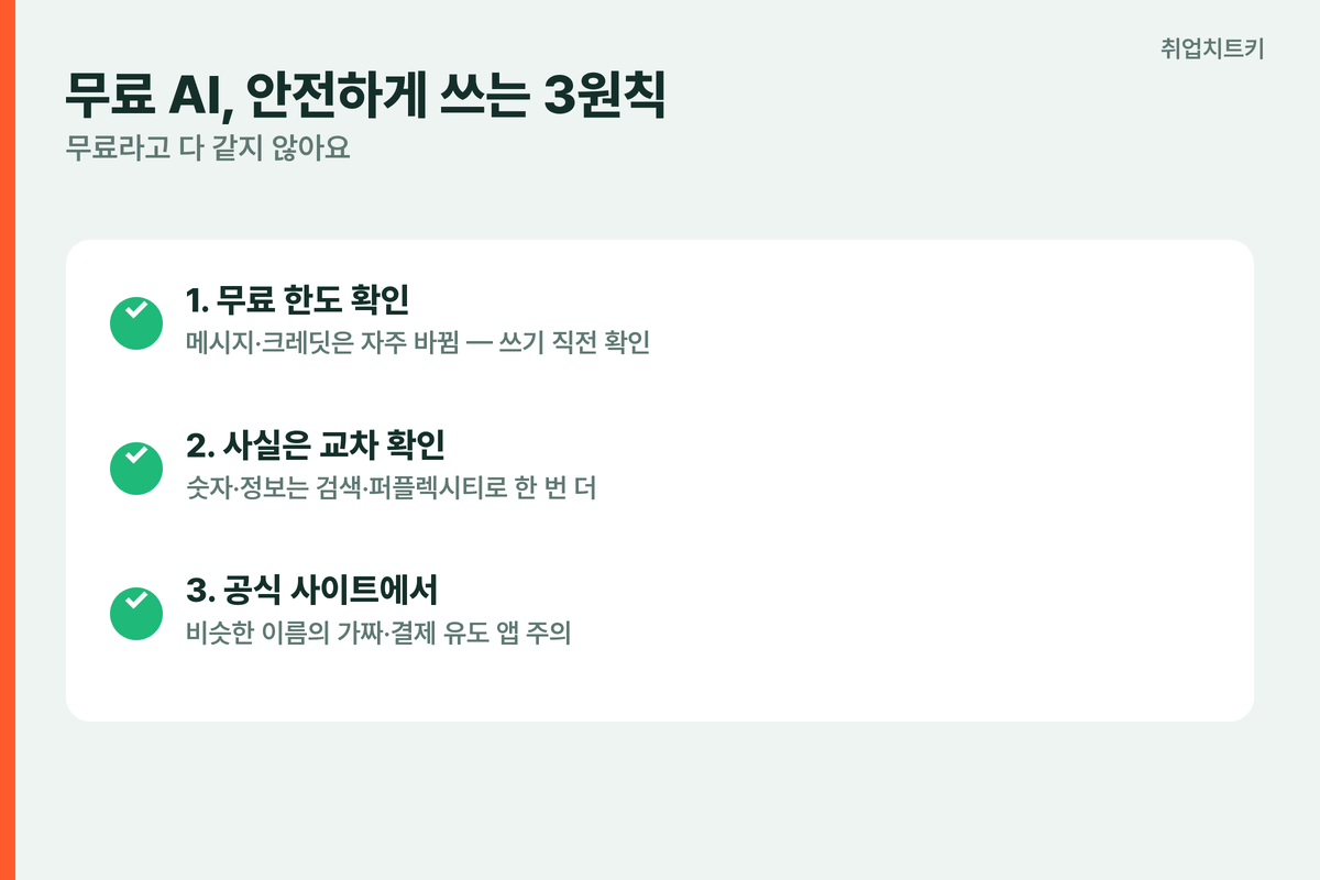 무료 AI 안전하게 쓰는 3원칙 한도 확인 교차 확인 공식 사이트