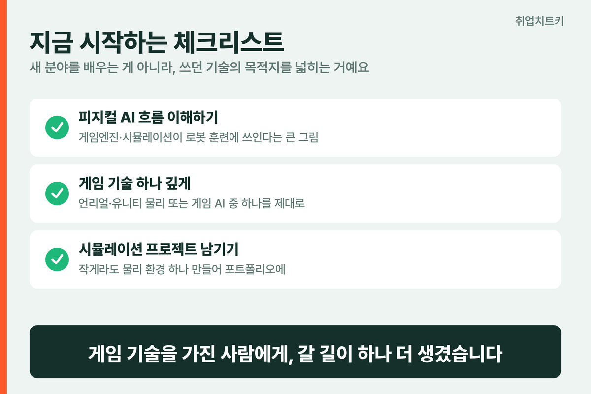 피지컬 AI 채용 게임업계 취업 준비 체크리스트 시뮬레이션 강화학습 포트폴리오