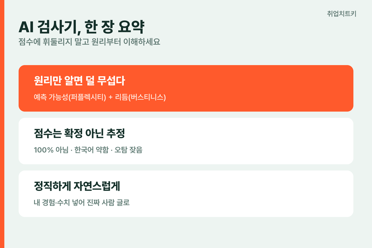 AI 검사기 한 장 요약 원리 이해 점수는 추정 내 경험 넣어 정직하게