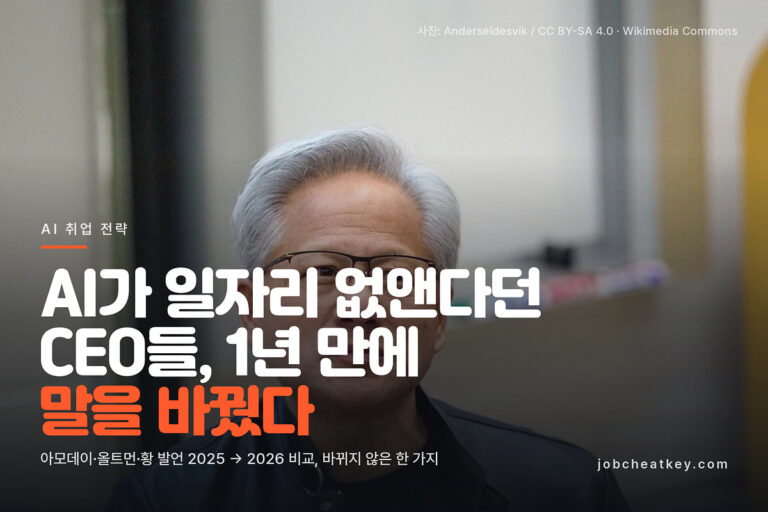 AI 일자리 발언 총정리, 아모데이·올트먼·젠슨 황이 1년 만에 바꾼 말 (2026)