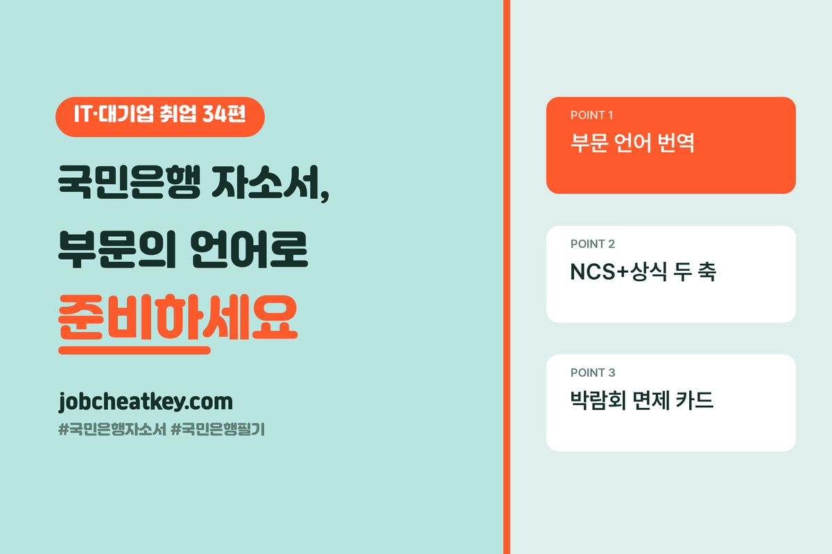 국민은행 자소서와 필기, 부문의 언어로 준비하세요