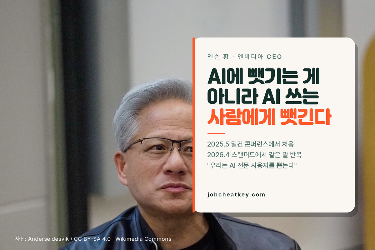 젠슨 황 엔비디아 CEO, AI에 일자리를 뺏기는 게 아니라 AI 쓰는 사람에게 뺏긴다는 발언