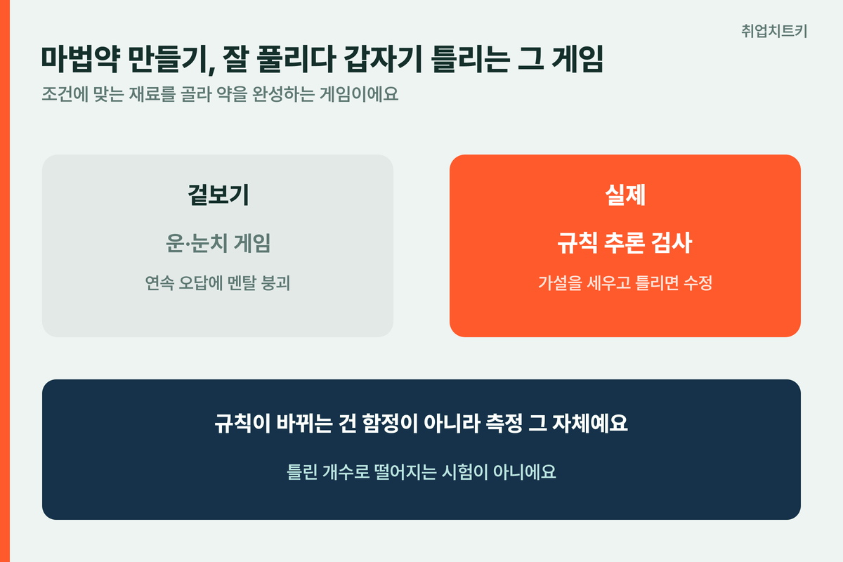 마법약 만들기는 규칙 변화에 어떻게 반응하는지 보는 게임