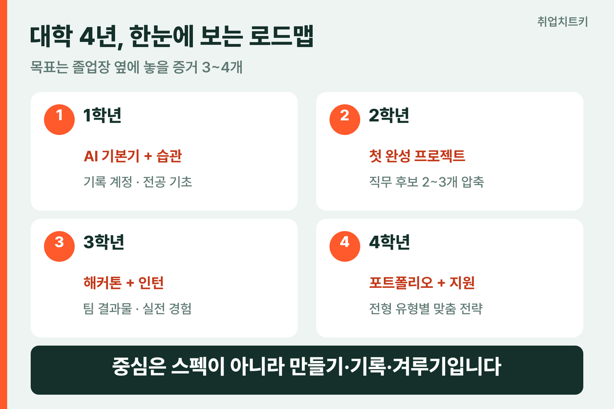 AI 시대 취업 준비 대학생 4년 로드맵 학년별 개요
