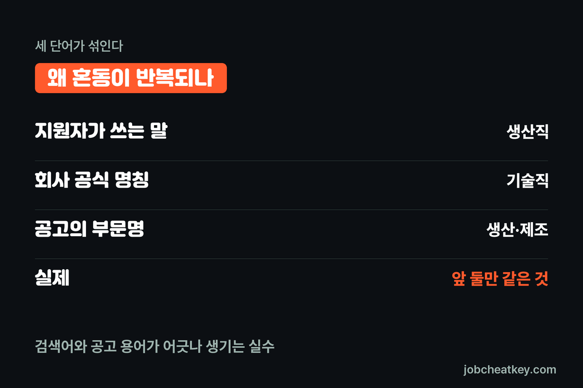 현대차 생산직 검색어와 공고 용어의 어긋남