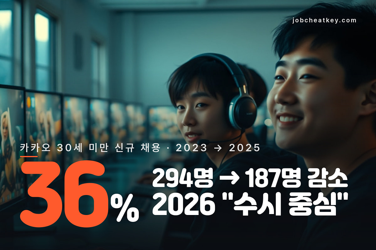 카카오 30세 미만 채용 2023년 294명에서 2025년 187명으로 36.4% 감소