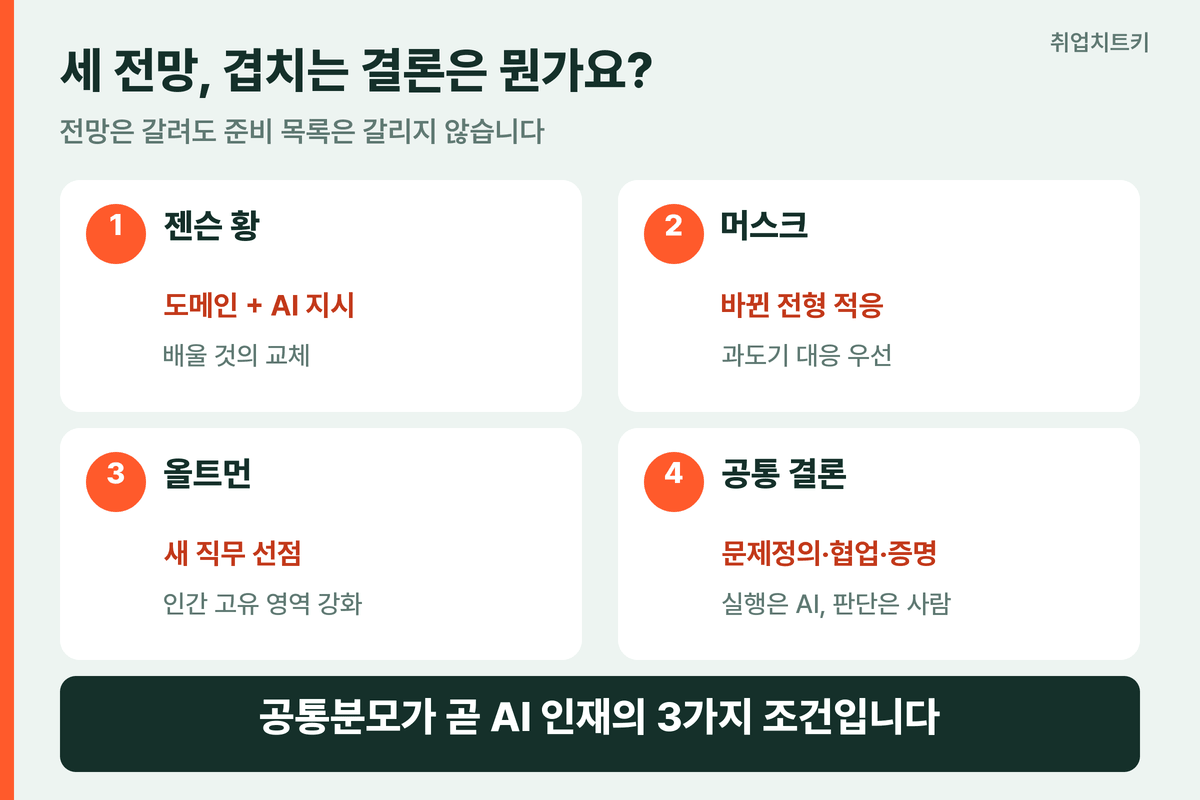 세 리더 전망 비교표 공통분모는 문제정의 AI협업 증명