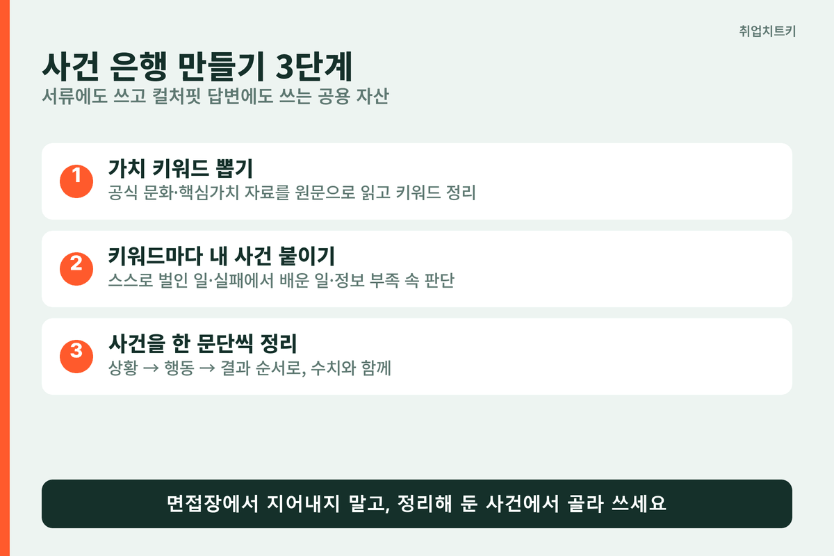 서류와 컬처핏에 같이 쓰는 사건 은행 만들기 3단계