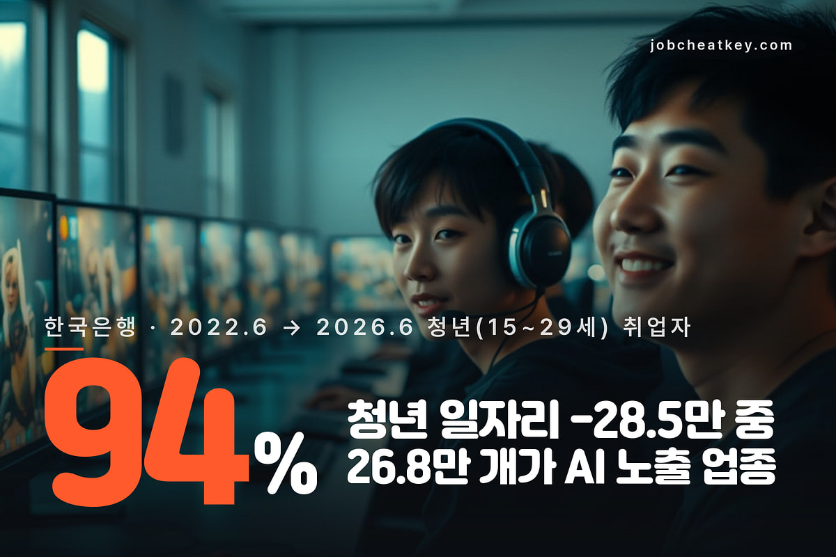 한국은행 2026년 8월 보고서, 줄어든 청년 일자리 28만 5천 개 중 94%가 AI 노출 업종