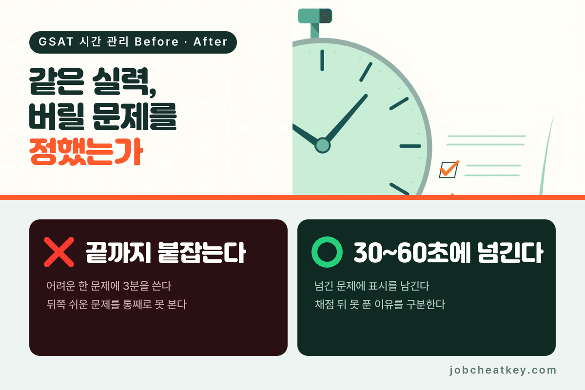 GSAT 다 풀려는 습관과 버릴 문제 고르기 비교