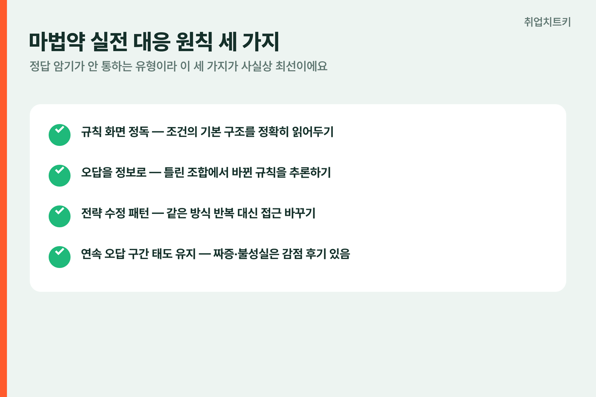 마법약 실전대응 규칙정독 오답을정보로 태도유지
