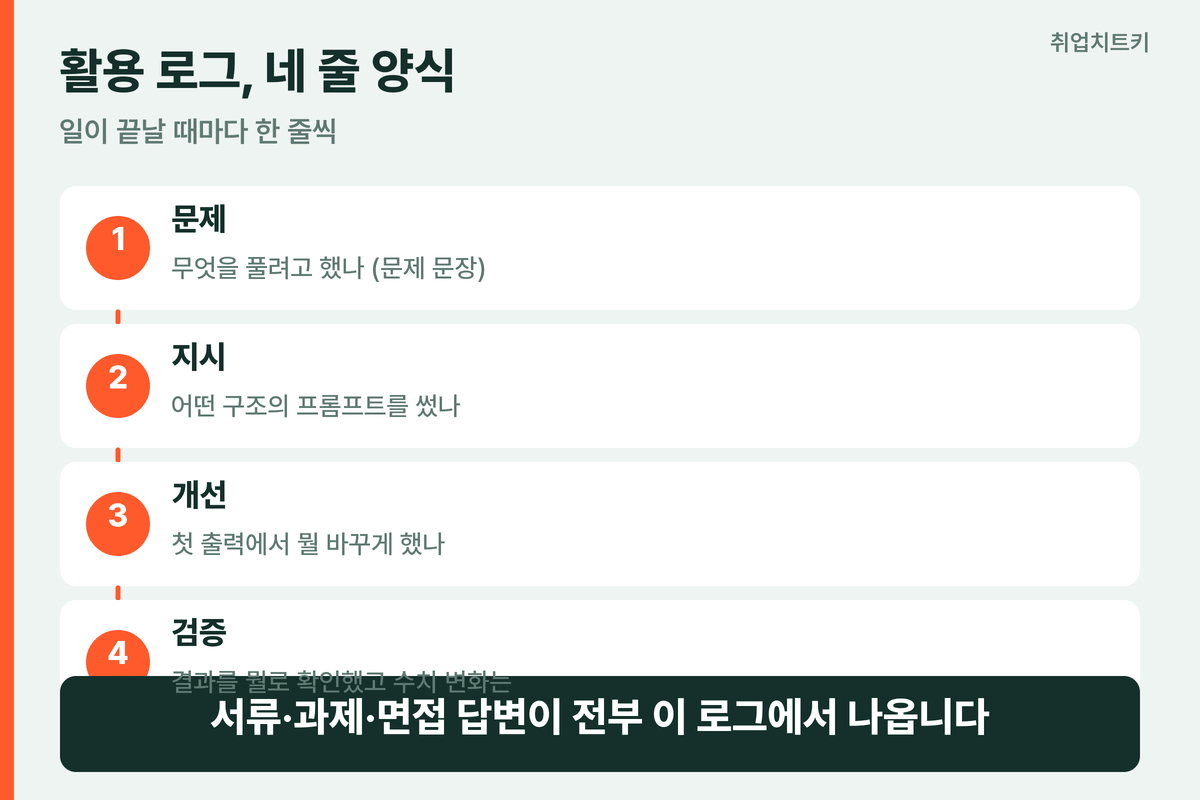 AI 활용 로그 네 줄 양식 문제 지시 개선 검증