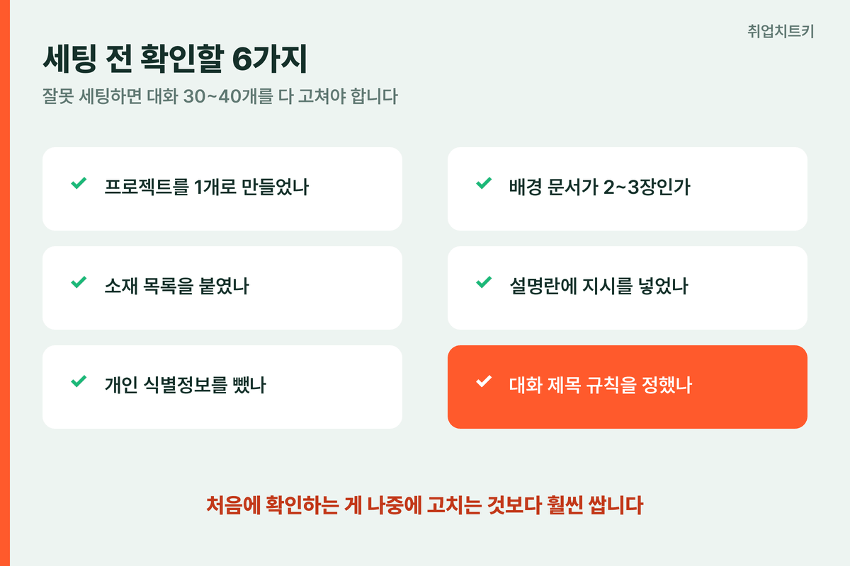 클로드 프로젝트 세팅 체크리스트 6가지