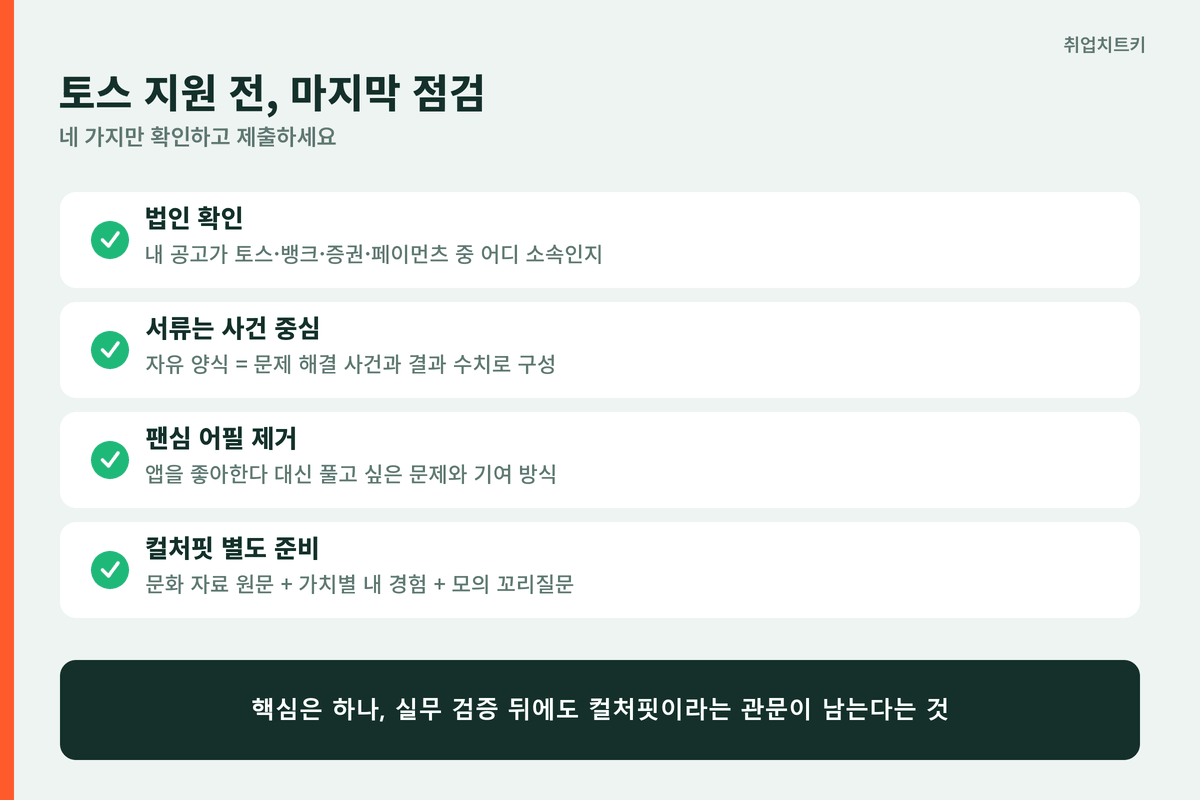 토스 지원 전 체크리스트 법인확인 문화자료 경험매핑 모의컬처핏