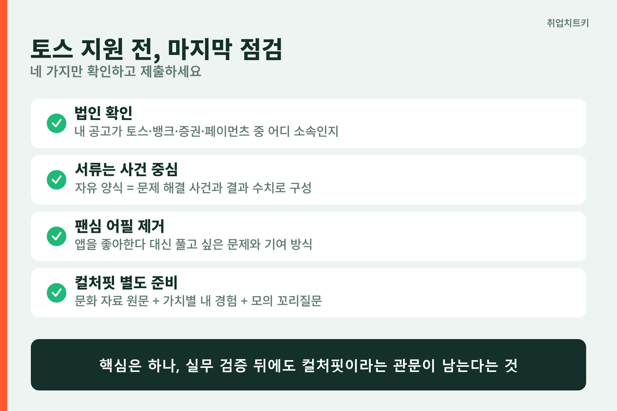 토스 지원 전 체크리스트 법인확인 문화자료 경험매핑 모의컬처핏