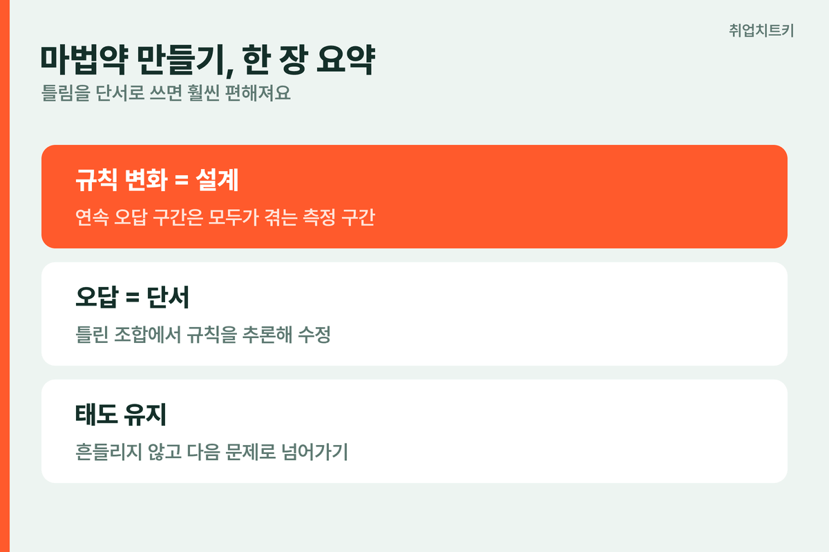 마법약 한장요약 규칙변화는설계 오답은단서 태도유지