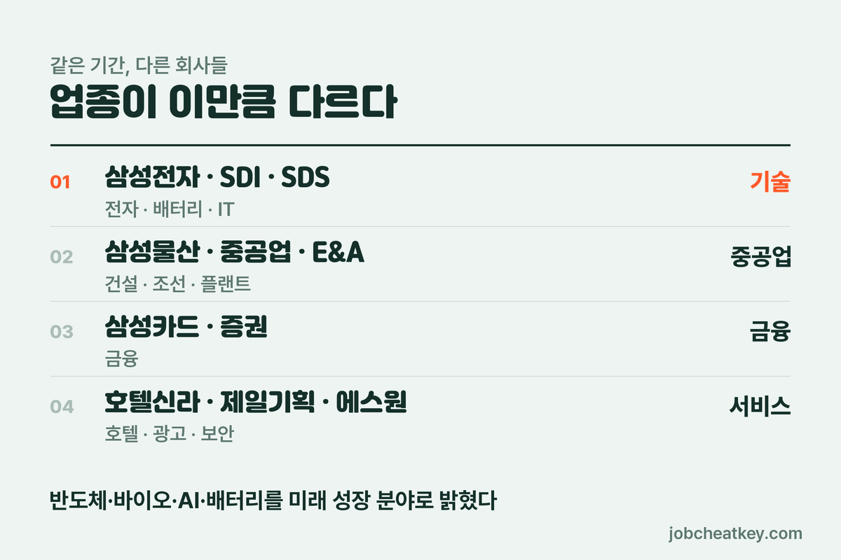 19개 관계사의 업종 폭