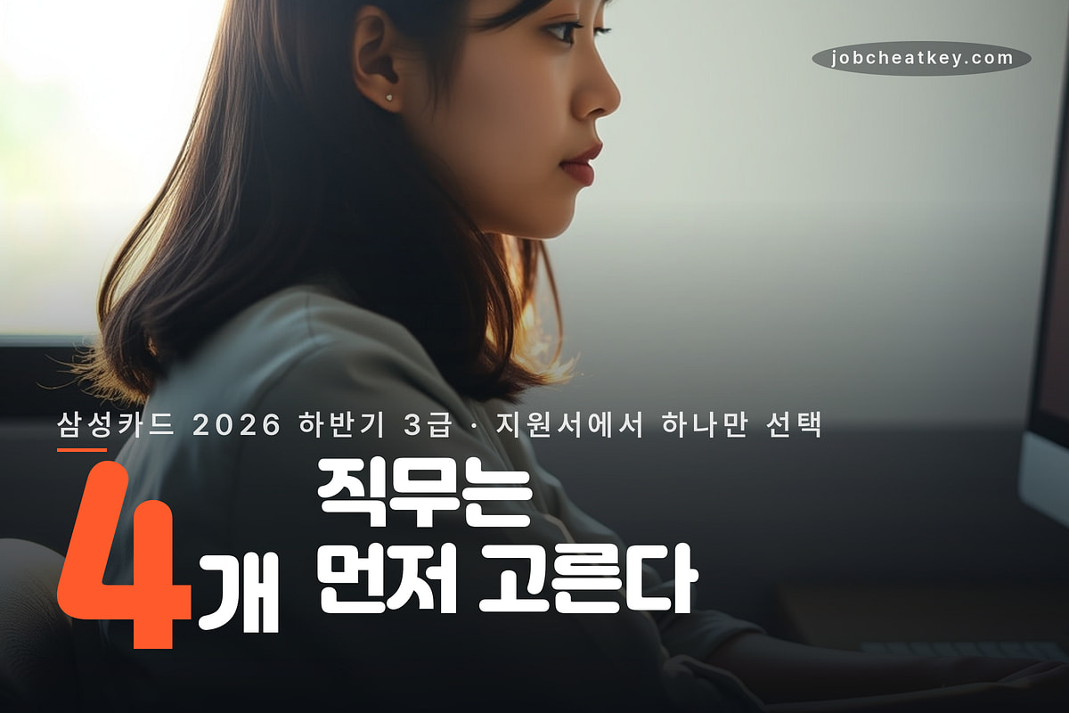 삼성카드 지원서에서 직무 하나를 먼저 고르는 구조