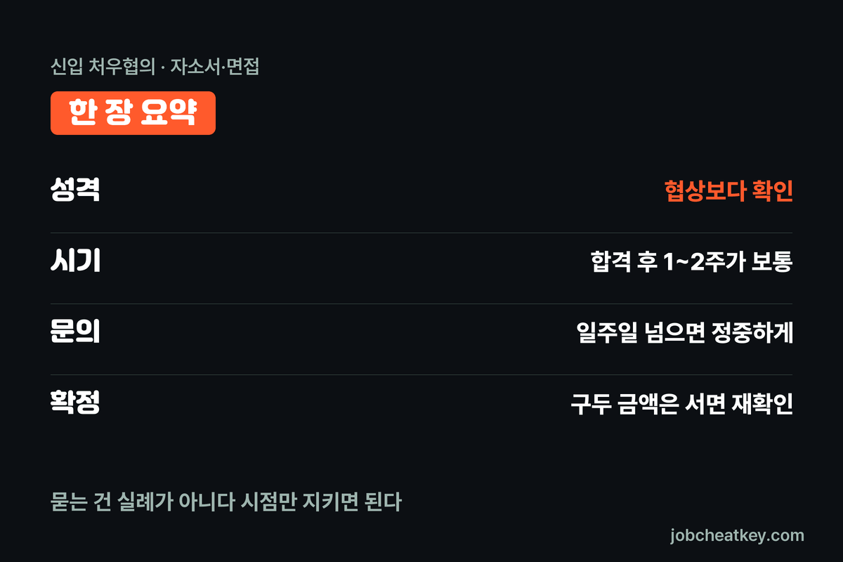 신입 처우협의 한 장 요약