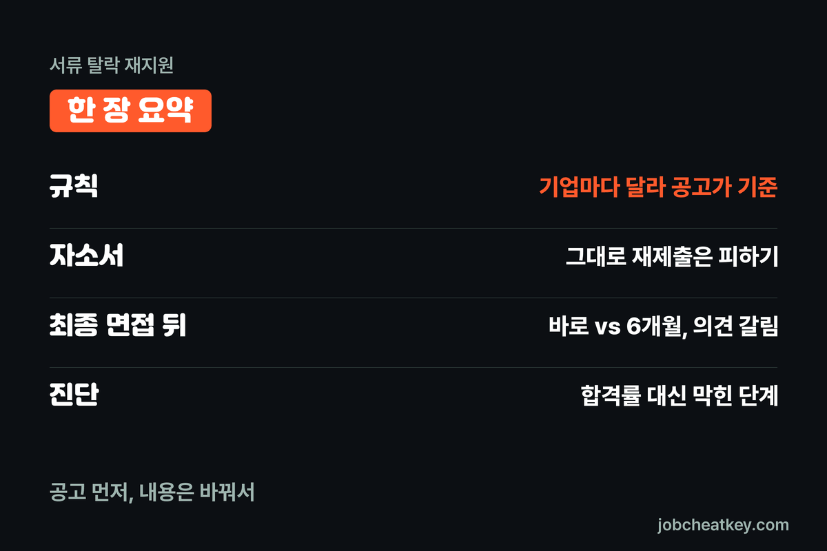 서류 탈락 재지원 한 장 요약