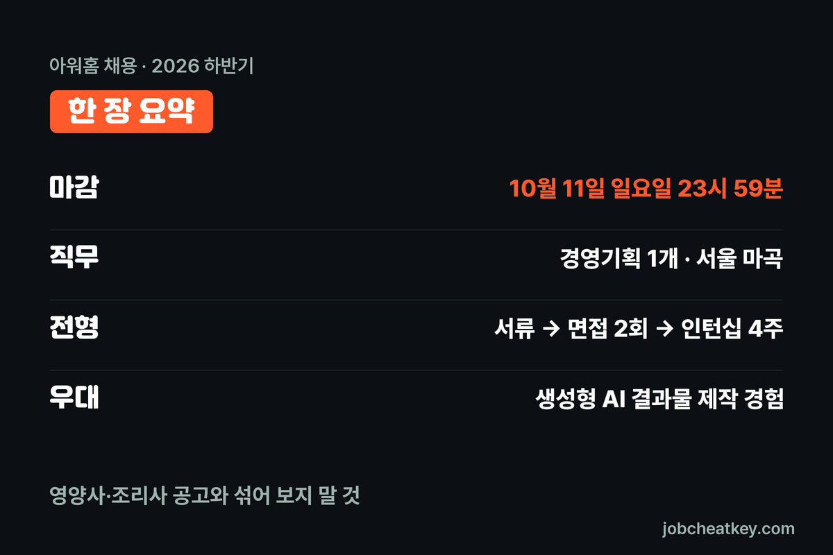 아워홈 채용 한 장 요약